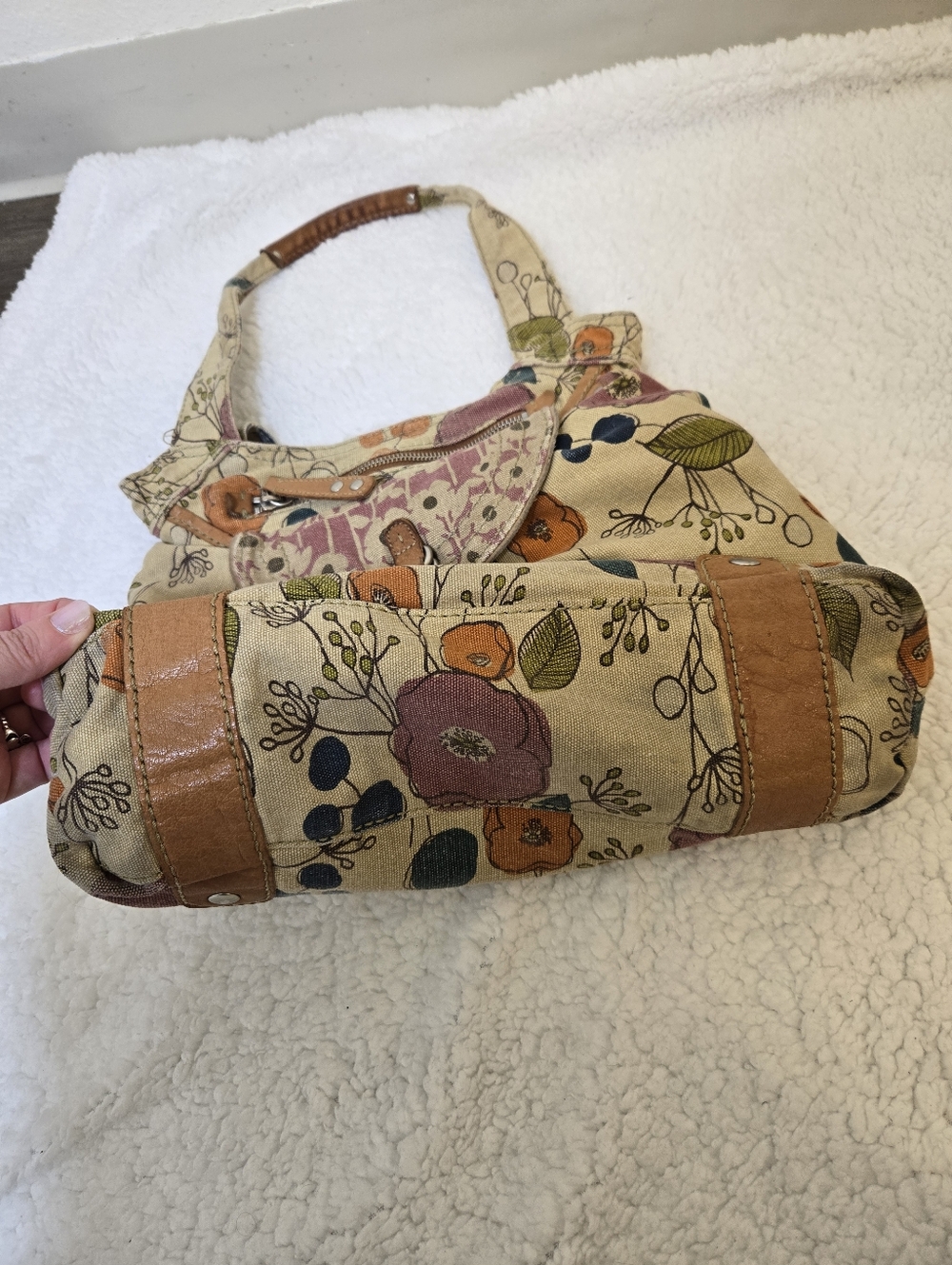 Fossil Floral Shoulder Bag Purse Canvas Deep Pockets - Picture 8 of 8